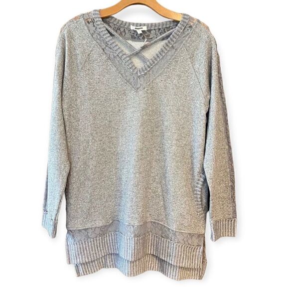 Maurices Sz S NWT Gray Lace Lagenlook Relaxed Fit Cotton Sweater - Picture 1 of 11